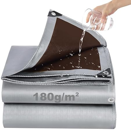 GKXLH Thick 180 g/m² PE Tarpaulin Waterproof Heavy Duty (Coffee+Silver) | Resistant Outdoor Waterproof Tarpaulin 3m x 3m, Frost-Resistant, UV Protection Tarp for Gazebo, Camping, Furniture, Shed