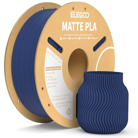 ELEGOO Matte PLA Filament Matte Marineblau 1KG, 1.75mm 3D Drucker Filament Maßgenauigkeit +/- 0.02mm, 1kg Kartonspule (2.2lbs) für die Meisten 3D Printer
