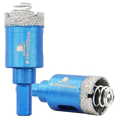 BRSCHNITT Diamant Fliesenbohrer Diamantbohrerr 2pcs 25mm - Diamant Bohrkrone mit Feder für Keramik, Granit, Porzellan, Fliesen, Feinsteinzeug, Mauerwerk, Marmor