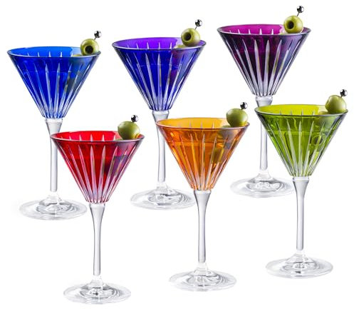 Barski Colored Martini Cocktail Glass - Assorted Colors Stemmed Champagne Glasses - Champagne - Cocktails - Margarita - Set of 6 - Gift Ready - 7 Oz. - Made in Europe