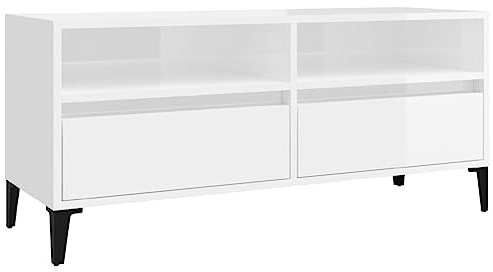 Annlera TV-Schrank TV-Ständer Moderne Fernsehschrank Stereoschrank HiFi-Schrank TV-Möbel TV-Konsole für Wohn- oder Schlafzimmer Stilvollen und Praktischen Design Hochglanz-Weiß 100x34,5x44,5 cm