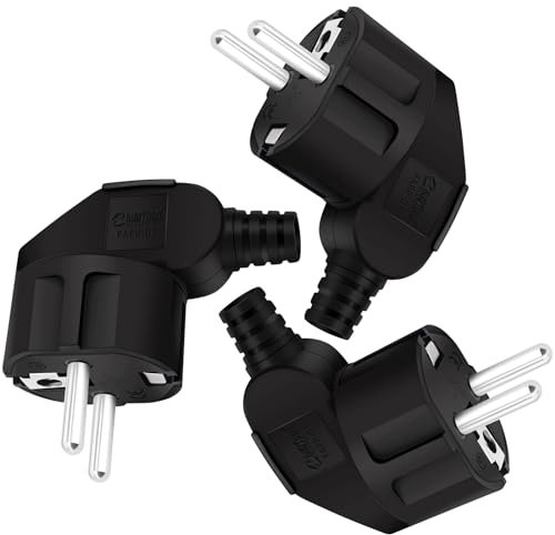 BLUESEABUY 3 Pièces Fiches Schuko 16A 240V Prise Schuko Mâle avec Douille de Protection Anti-torsion Prise Electrique Male Convient pour câble 8-10MM Étanche IP22 Noir