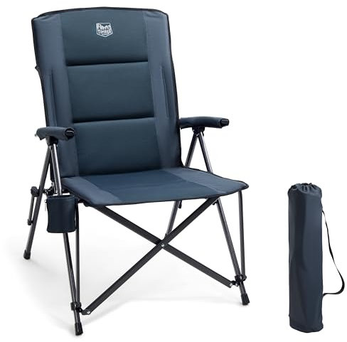 TIMBER RIDGE High Camping Foldable Chair for Adults Heavy Duty, 150kg Oversized Folding Garden Chairs Padded Comfy with High Back & Cup Holder, Portable Beach Fishing outdoor Picnic Dining