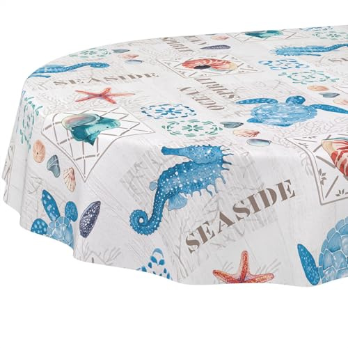 ANRO Wachstuchtischdecke Wachstischdecke Wachstuch Tischdecke abwaschbar Gartentischdecke Wasserabweisend Oval 240x140cm Schnittkante Ozean