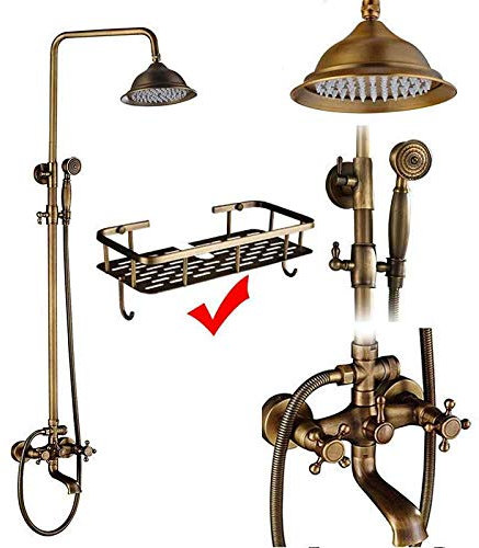 Système de douche en laiton antique avec colonne de douche en porcelaine et céramique et double bouton mitigeur pour baignoire pivotant bec de baignoire pivotant inclus Kit de robinets de douche rétro