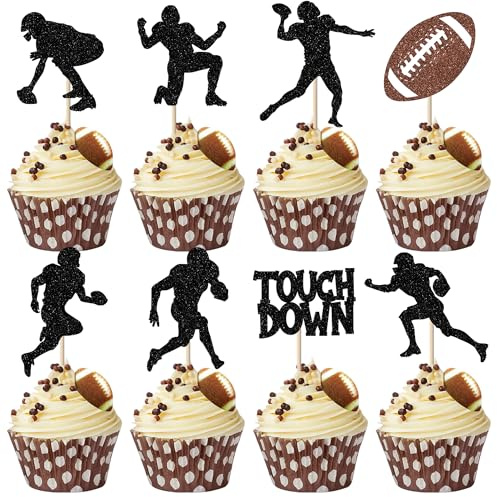 Xsstarmi 24 Packung American Football Geburtstag Tortendeko American Football Kuchen Deko Rugby Fussball Cupcake Toppers Tortendeko für Weltmeisterschaft Thema Mann Junge Geburtstag Party Dekoration