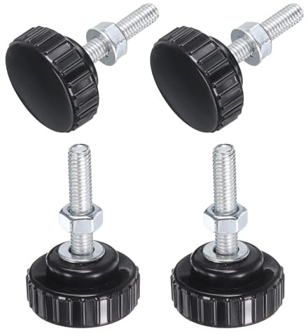sourcing map M6x35mm Knurled Knobs Thumb Screws Carbon Steel,Black,4Set | Metric Male Thread 25mm,Plastic Head,Zinc Plated,Stud Hand Knobs Clamping Thumbscrews Handles w/ Nuts Washers