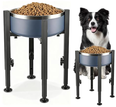 WANDGU Support de gamelle pour chien réglable surélevé : support de gamelle surélevé pour chien 4 hauteurs réglables de 8,5 à 14,5 de large, métal surélevé nourriture pour chien avec plateau pour