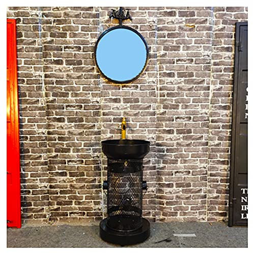Mobile da bagno in stile industriale con lavabo, mobiletto moderno con rubinetto e scarico, autoportante, 45 x 84,8 cm, C: rame rosso (D: nero con specchio)