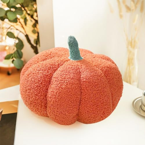 Umllpet Cuscino a forma di zucca, 20 cm, decorazione 3D a zucca, cuscino decorativo in peluche, per Halloween, festa del Ringraziamento, Natale, camera da letto (arancione)