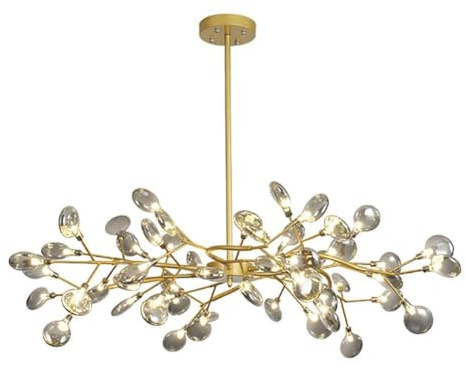 Lámpara de araña nórdica Sputnik con diseño de luciérnaga, moderna lámpara colgante LED de 45 luces, ajustable, para interiores, con pantalla de cristal para sala de estar (tamaño de cristal, 54 luces