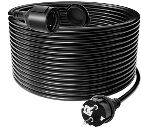 Verlängerungskabel für den Außenbereich, 40 m, Verlängerungskabel 40 m mit Schutzkappe – IP44 außen, Querschnitt 3 G1,5 mm², Lastgrenze 16 A/250 V, Schutzkontakt für Innen & Außen