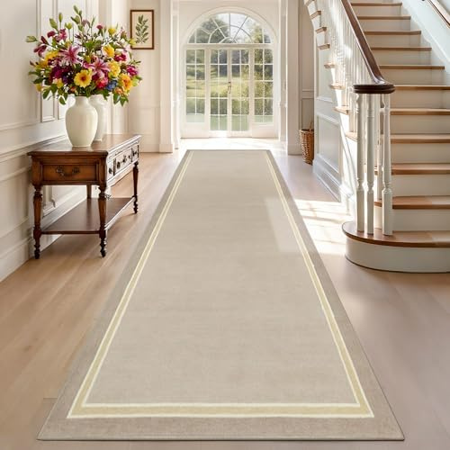 TEHWDAIYOU Teppich Läufer Flur Lang rutschfest Küchenteppich 120 x 180 cm Beige Waschbar Langer Teppich Läufer Flurläufer Korridor Teppichläufer