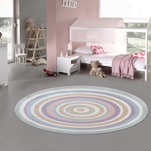 Teppich-Traum Kinderteppich Rund Kreismuster Pastell Ø 120 cm