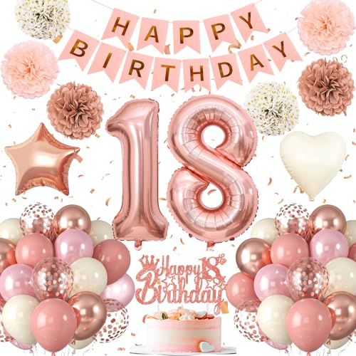 18.Geburtstag Dekoration,18 geburtstag Mädchen Rosa Rosegold,Geburtstagsdeko 18.,Luftballons 18.geburtstag Happy Birthday Girland Ballon 18 Deko zum Geburtstags,Geburtstagsdeko 18 Jahr