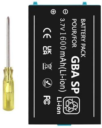 FLSTOR Batteria per Nintendo Gameboy Advance SP (GBA SP), 1600 mAh Batteria di ricambio agli ioni di litio compatibile con modelli GBA-SP AGS-001 e SAM-003 Incl. cacciavite, 1 pezzo | Batteria per Nintendo Gameboy Advance SP (GBA SP)