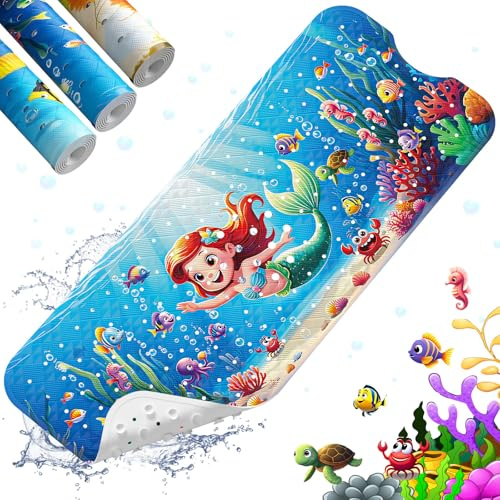 XIYUNTE Badewannenmatte rutschfest Kinder - 100x40cm, Meerjungfrau | Antirutschmatte für Badewanne & Dusche, Schimmelresistent, Leicht zu Reinigen, Ohne Chemiegeruch, 100% BPA Frei, TÜV-Geprüft