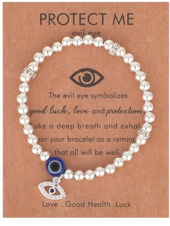 Mikovivi Evil Eye Bracelet for Woman, Lucky Evil Eye Bead Bracelet with Card Protection Jewelry for Friend Birthday Retirement Gift