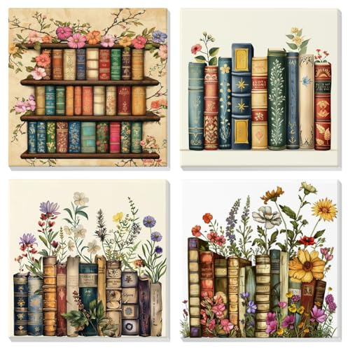 EOBROMD 4 Piezas Libros Pintar por Numeros Adultos, Flores Pintura por Numeros con Marco, Kit de Pintura al óleo de Lienzo DIY para con Pinceles, Pigmento Acrílico, Decoración para el Hogar 20x20cm
