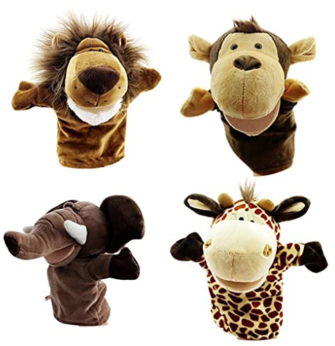 StaZamor Handpuppen-Set, Plüsch-Elefant, Giraffe, AFFE, Fingerpuppen, Puppenspielzeug für Kinder, 4 Stück.