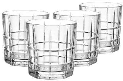 Leonardo Spiritii Nova Whiskygläser 4er Set, 350 ml, Klar | Spülmaschinenfeste Becher, Gläser mit Facettenschliff, Rille als 4cl-Einschenkhilfe, Whiskytumbler