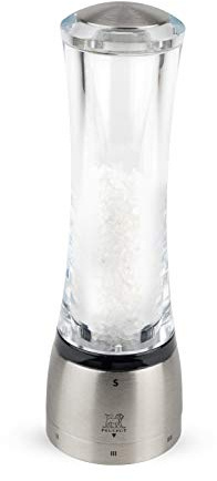 Peugeot Daman Manuelle Salzmühle, Mahlgradeinstellung u'Select, Acryl/Edelstahl, Transparent/Silber, Höhe: 21 cm, 25458