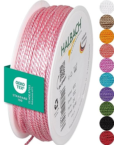 Halbach Seidenbänder Premium Kordel (Hellrosa) | Breite 2mm Länge 50m | Made in Germany & Öko-Tex Zertifiziert | glänzende Satinkordel aus Acetat