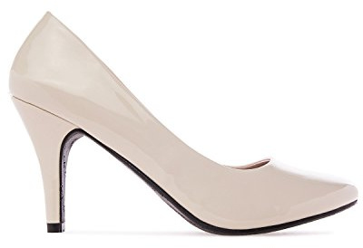 Andrés Machado - Eleganta klackar för kvinnor och flickor med 9,5 cm klack - AM422 - Rund tå - Fin klack - Denna modell storlek small - Beige lackskinn, EU 34