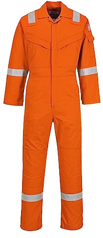 Portwest FR21 Bizflame Men's Flame Resistant Coverall Anti-Static | Orange, Small, Regular, Arc Flash, Anti-Static, Welding, Action Back, 10 Pockets, Offshore Oil Gas, CE Certified