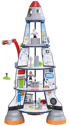 KidKraft 3-sektion raket skepp lekset med rörlig kran, astronauter, utomjordingar och robotar, present till åldrarna 3+