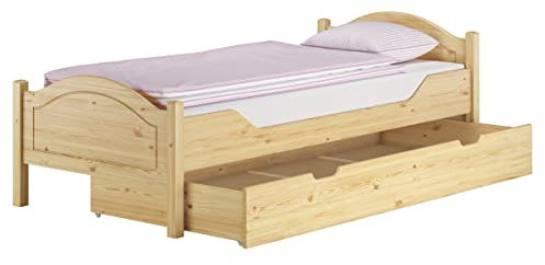 Erst-Holz®Einzelbett Kiefer 90x200 mit Lattenrost, Matratze und Bettkasten 60.30-09MS4