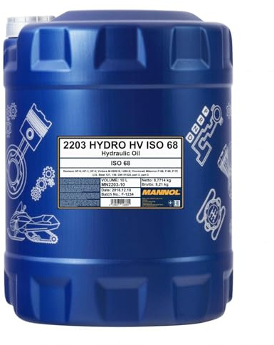 MANNOL 2203 Hydrauliköl HV ISO 68, Longlife, DIN 51524-3, ISO 11158, 10L | Mineralisches Hydrauliköl mit Verschleißschutz für Pumpen und Ventile, temperaturstabil für Hydrauliksysteme im Bau