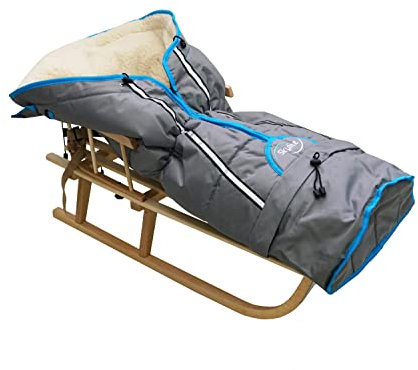 Holzschlitten für Kinder mit Rückenlehne Rodelschlitten Davoser Schlitten aus Holz mit einem Sicherheitsgurt Pusher