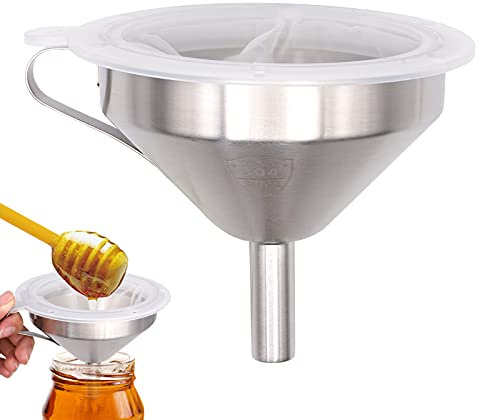 PROBEEALLYU Trichter mit Filter Edelstahl 100 Mesh Filter Honig / Marmelade / Wein Sieb 5,2 Zoll, Geschenk Filterbeutel enthalten