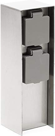 Wiltec Colonna multipresa da giardino, 2 prese 230V, acciaio IP44, Palo presa multipla esterno