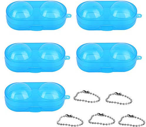Tischtennisball Aufbewahrungsbox, 5 Stück Plastik Tischtennis Aufbewahrungskoffer, Halten Sie 2 Bälle mit Kette, Blau, für Familien, Clubs und Training