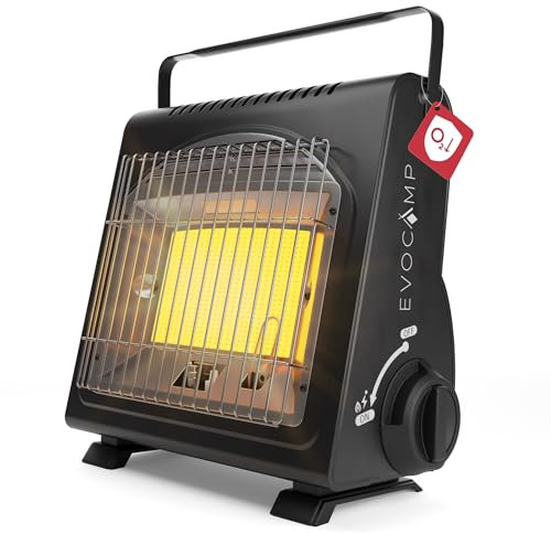 EVOCAMP Tragbare Gasheizung, Camping Heizung 1,7 kW, multifunktionale Keramikheizung, perfekte Gasheizung für Innenräume und Outdoor mit ODS (Sauerstoffmangelsicherung (ohne Gaskartuschen)