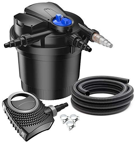 SunSun Komplettset: CPA-5000 Teichdruckfilter bis 8000 L mit 11 Watt UV-C Teichklärer, NEO6000 SuperEco Teichpumpe 6000l/h 40W, 5m Teichschlauch 38 mm (1 1/2), Schlauchschellen W1 44-47mm