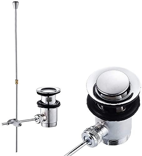 Beenle-Icey Ablaufgarnitur Waschbecken mit Überlauf Zugstange Ablaufventil Waschbecken Chrom Exzenter Ablaufgarnitur Waschbecken Waschbeckenstöpsel 1 1/4 Stöpsel Zugstangengarnitur für Waschbecken