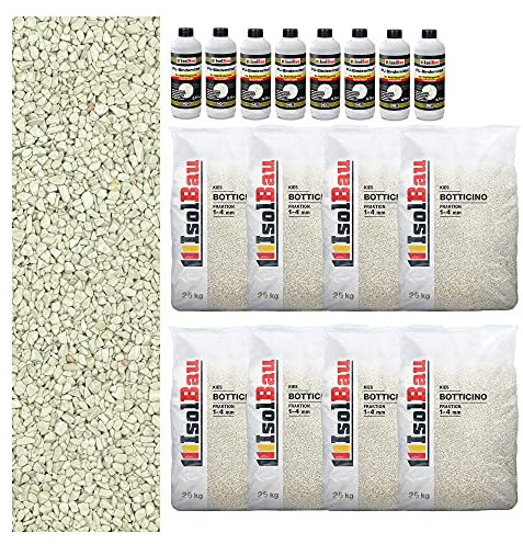 Isolbau Steinteppich SET Marmorkies 200kg + Bindemittel bis 20m² Botticino 1/4mm Epoxidharz, Terassenboden, Natursteinboden Marmorkies Bodenbelag, Steinboden Bodenbeschichtung, Marmorstein Innen Außen