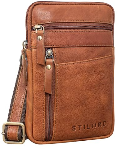 STILORD 'Brooks' Leder Brustbeutel Gürteltasche Handytasche zum Umhängen Kleine Brusttasche für Handy Pass Reisebörse Crossbody Bag Vintage für Damen und Herren, Farbe:texas - braun