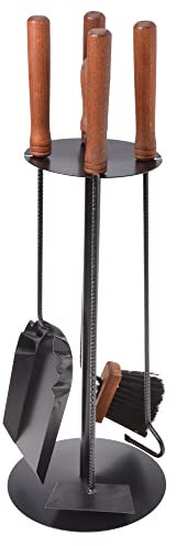 Aqbau® Kaminbesteck 4 tlg. I Kamingarnitur Schwarz Kaminzubehör Modern | Kamin Besteck | Kaminwerkzeug Schürhaken