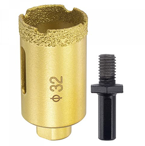 sourcing map Brazed Diamond Core Drill Bits 32mm Hole Saws with M10 Arbor Adapter for Porcelain Tile Marble Concrete Stone Brick