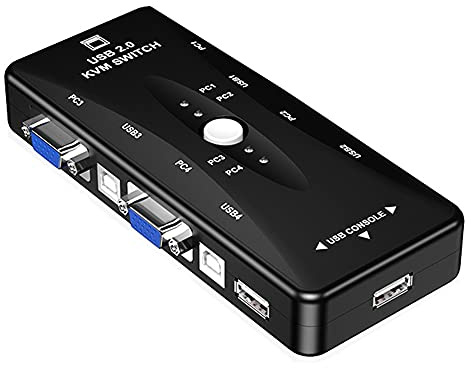 SATMW Commutateurs KVM 4 Ports Commutateur répartiteur VGA USB 2.0 Boîte de répartition VGA 4 en 1 pour Les connexions de Moniteur de Souris de Clavier