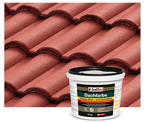 Isolbau Dachfarbe - 12 kg RAL Farbe Fassadenfarbe Nano Dachlack Sockelfarbe Wetterfest - Lösemittelfrei, Wasserdicht, UV-beständig - Rustikalrot