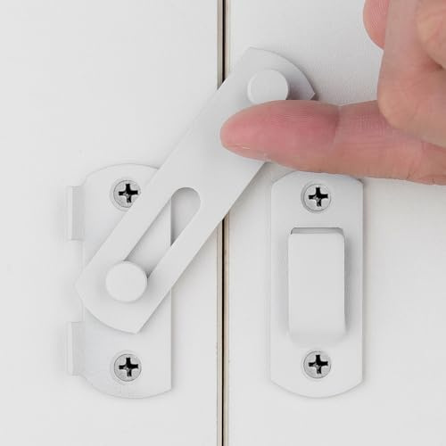INIRET 4 Packungen Scheunentürriegel, 7x5.1 cm, weiß, Edelstahl, Scheunentor, Flip-Türriegel, Doppelfalt-Türschloss, Schiebetür, antikes Schloss, Torriegel, Weinschrank, Verriegelung, Weiß