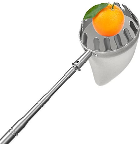 Recolector de Frutas, Recogedor de Frutas Ajustable de 19,6 Pies/6 M con Poste TelescóPico de acero Inoxidable Ligero, Herramientas para Recoger de Peras Naranja Manzana con Bolsa