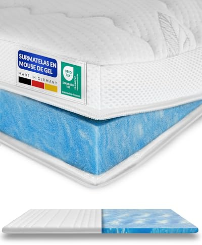 AMQ Sleep Surmatelas 90x200 Gel Épais 8 cm - Rafraîchissant Mémoire de Forme RG50 - Fabriqué en Allemagne, Housse Lyocell Déhoussable Antidérapante - sur Matelas 1 Personne