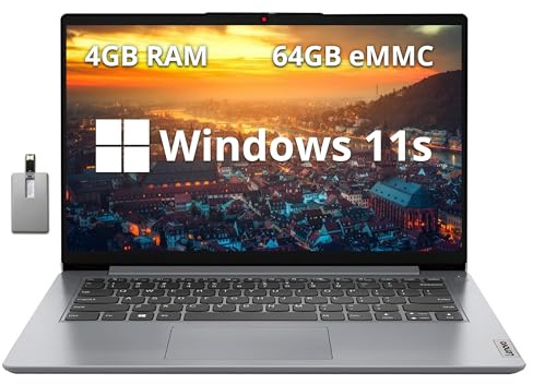 2022 Lenovo Ideapad 1i 14 Zoll HD Laptop, Intel Celeron N4020 Prozessor, 4GB RAM, 64GB eMMC Flash Memory, Intel HD Graphics 500, HD Webcam, Stereo-Lautsprecher, Windows 111S , 128 GB USB-Karte