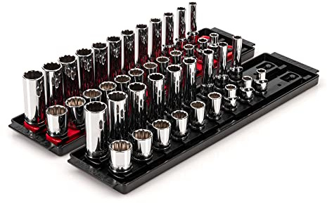 TEKTON 3/8 Inch Drive 12-Point Socket Set with Rails, 42-Piece (5/16-3/4 in, 8-19 mm) | SHD91219